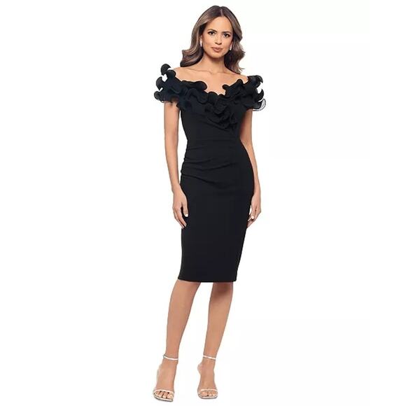 Xscape Formal Cocktail Dress Plus 20W Black Wedding Party Off Shoulder Feminine - Picture 2 of 12